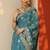 teal embroidered saree with unstitched blouse piece