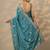 teal embroidered saree with unstitched blouse piece