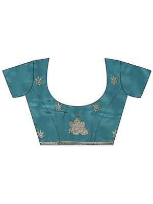 teal embroidered saree with unstitched blouse piece 5