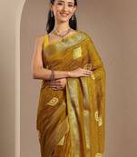 mustard woven design saree with unstitched blouse piece