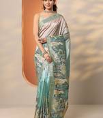 multi tribal printed silk blend saree with unstitched blouse piece