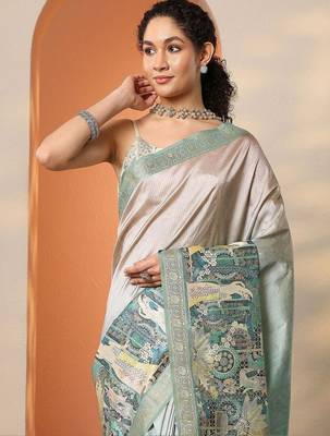 multi tribal printed silk blend saree with unstitched blouse piece 2