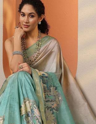 multi tribal printed silk blend saree with unstitched blouse piece 4
