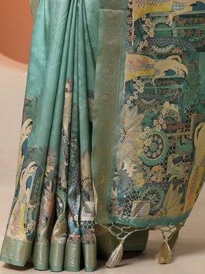 multi tribal printed silk blend saree with unstitched blouse piece 5