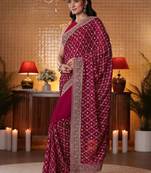 magenta floral embroidered georgette saree