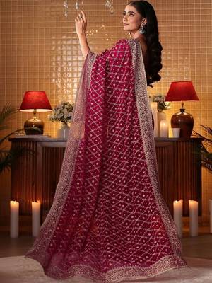 magenta floral embroidered georgette saree 2