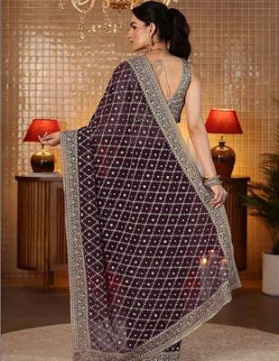 purple floral embroidered georgette saree 3