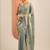 teal solid satin saree with unstitched blouse piece