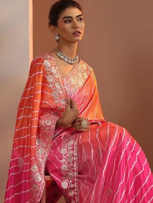 multi printed chinon saree with unstitched blouse piece 1