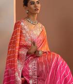 multi printed chinon saree with unstitched blouse piece