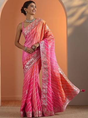 multi printed chinon saree with unstitched blouse piece 2
