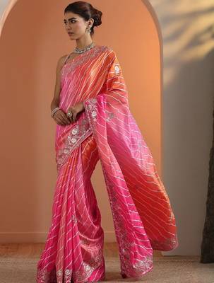 multi printed chinon saree with unstitched blouse piece 3