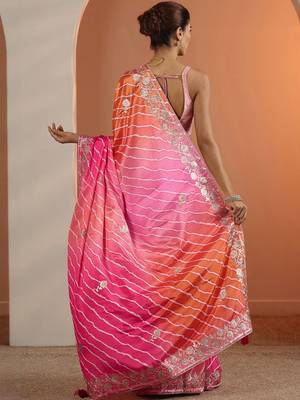 multi printed chinon saree with unstitched blouse piece 4