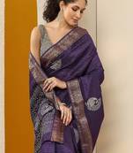 purple embellished saree with unstitched blouse piece