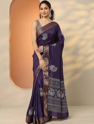 purple embellished saree with unstitched blouse piece 2