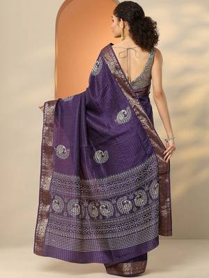 purple embellished saree with unstitched blouse piece 5