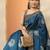 blue embellished saree with unstitched blouse piece