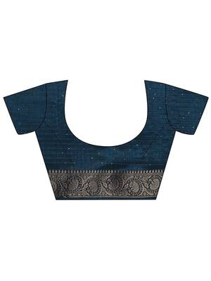 blue embellished saree with unstitched blouse piece 3