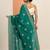 green embellished saree with unstitched blouse piece