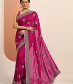 pink embellished saree with unstitched blouse piece
