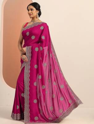 pink embellished saree with unstitched blouse piece 2