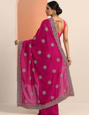 pink embellished saree with unstitched blouse piece 3