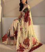 peach floral beads and stones tissue saree