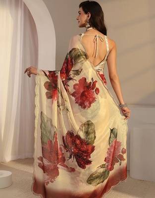 peach floral beads and stones tissue saree 4