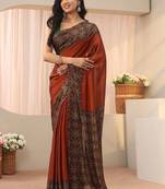 rust printed saree with blouse