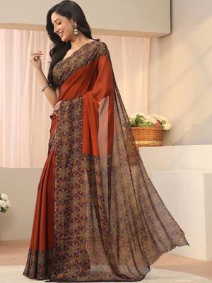 rust printed saree with blouse 3