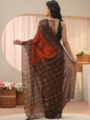 rust printed saree with blouse 4