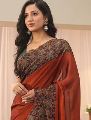 rust printed saree with blouse 5