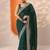 green embellished saree with unstitched blouse piece