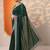 green embellished saree with unstitched blouse piece