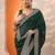 green embellished saree with unstitched blouse piece