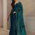 teal floral embellished organza saree with unstitched blouse piece