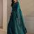 teal floral embellished organza saree with unstitched blouse piece