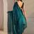 teal floral embellished organza saree with unstitched blouse piece