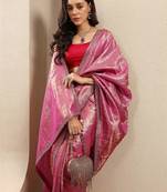 pink woven design banarsi saree with unstitched blouse piece