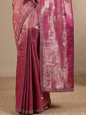 pink woven design banarsi saree with unstitched blouse piece 4