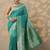 turquoise blue embellished banarasi saree with unstitched blouse piece