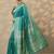 turquoise blue embellished banarasi saree with unstitched blouse piece