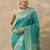 turquoise blue embellished banarasi saree with unstitched blouse piece