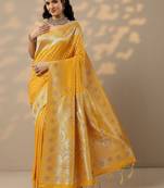 yellow woven design banarsi saree with unstitched blouse piece