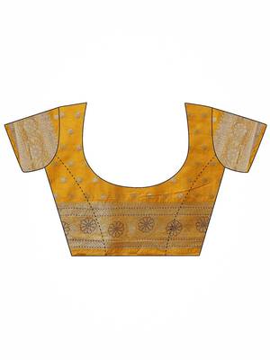 yellow woven design banarsi saree with unstitched blouse piece 4