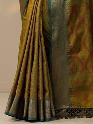 olive woven design banarasi saree with unstitched blouse piece 3