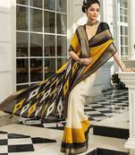 off white solid saree with unstitched blouse piece