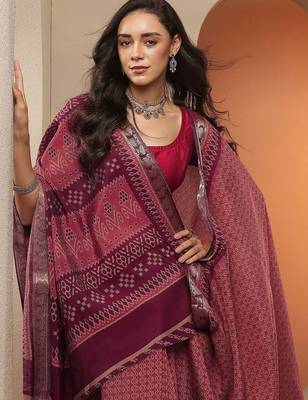 maroon woven design zari silk blend handloom ikat saree 1