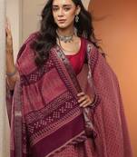 maroon woven design zari silk blend handloom ikat saree