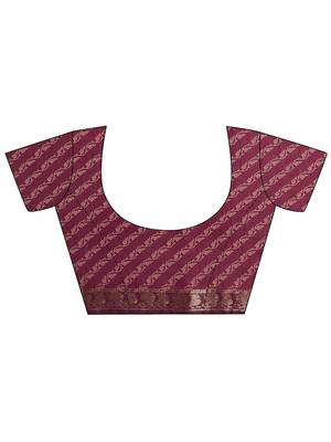 maroon woven design zari silk blend handloom ikat saree 3